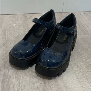 Shiny Navy Mary Jane Platform Shoes